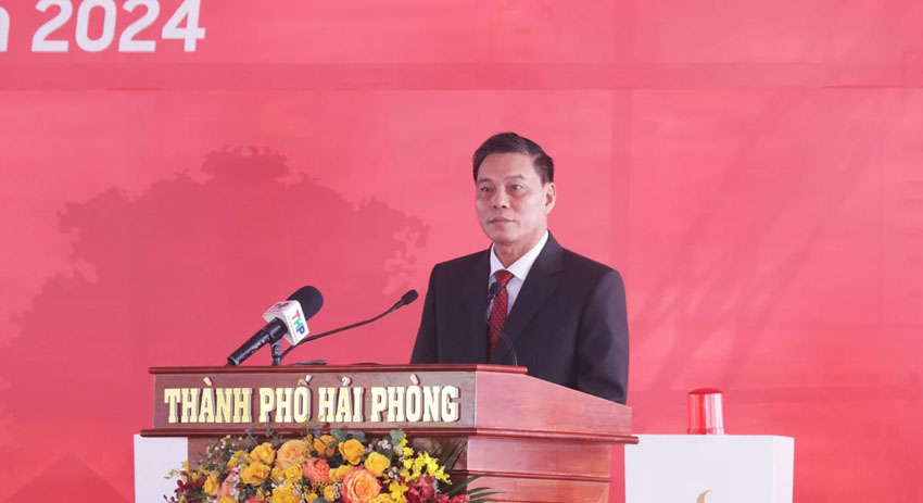 Chủ tịch UBND thành phố Nguyễn Văn Tùng phát biểu tại Lễ khởi công dự án Happy Home Tràng Cát
